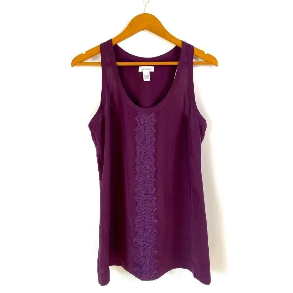 CALVIN KLEIN Purple Sleeveless Tank Top Lace Detail Camisole